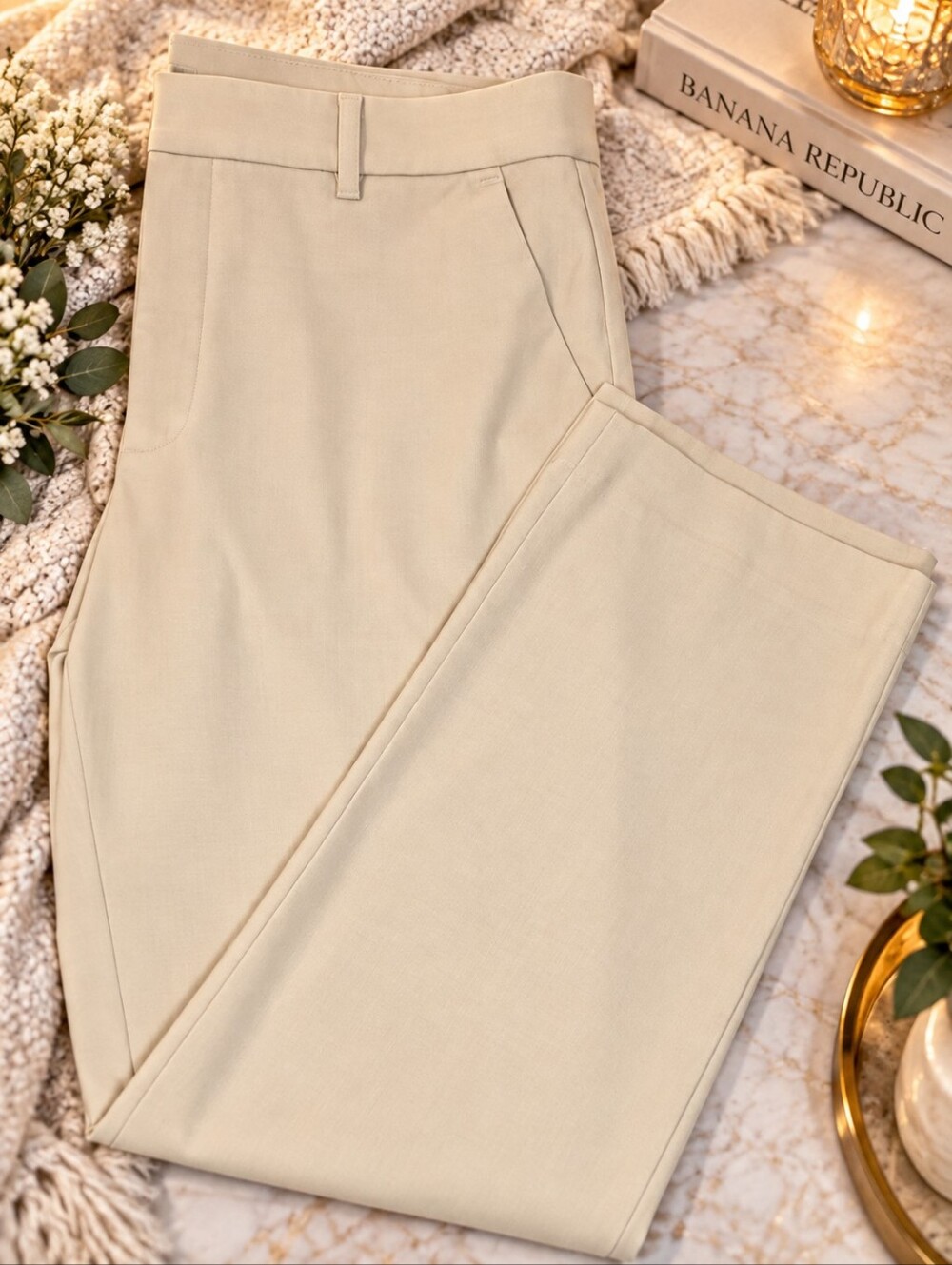 Banana Republic High Rise Straight Dress Pants Beige Size 10 Sculpted Stretch